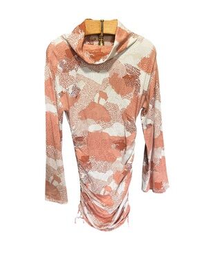 Anthropologie Daily Practice Cowl Neck Ruched Long-Sleeve Dress Abstract Medium